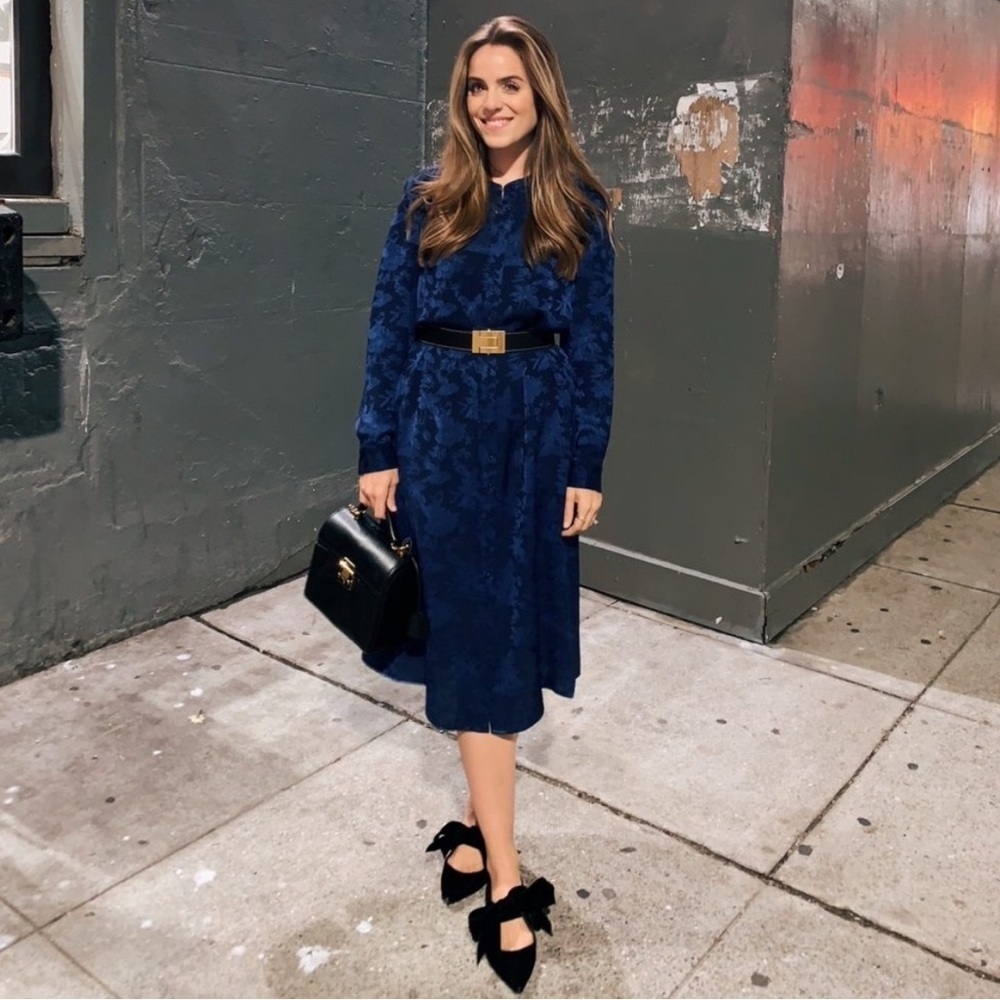 Gal Meets Glam Blue Frances Empress Damask‎ Floral Shirtdress
